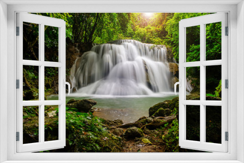 Fototapeta Naklejka Na Ścianę Okno 3D - Beautiful waterfall in the national park forest at Huai Mae Khamin Waterfall, Kanchanaburi Thailand