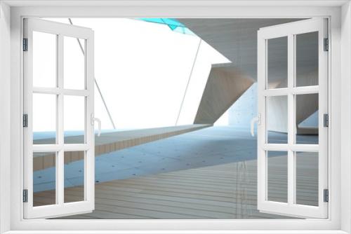 Fototapeta Naklejka Na Ścianę Okno 3D - Abstract  concrete, glass and wood interior  with window. 3D illustration and rendering.