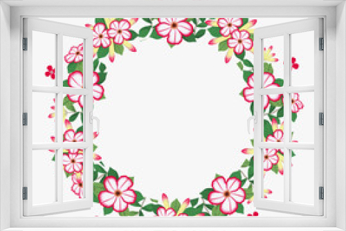 Fototapeta Naklejka Na Ścianę Okno 3D - Floral greeting card and invitation template for wedding or birthday anniversary, Vector circle shape of text box label and frame, Azalea flowers wreath ivy style with branch and leaves.