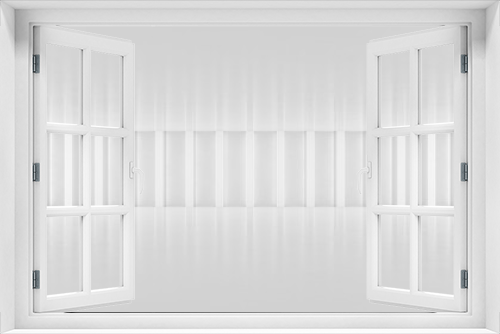 Fototapeta Naklejka Na Ścianę Okno 3D - Abstract white floor and wall background with columns. Modern showroom design. Futuristic interior view. 3d Rendering.