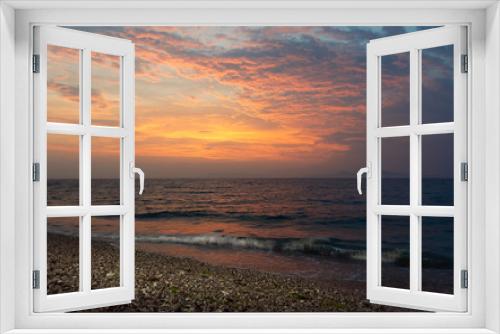 Fototapeta Naklejka Na Ścianę Okno 3D - Dramatic sunset on the sea. Rhodes Greece Europe