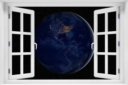 Fototapeta Naklejka Na Ścianę Okno 3D - Planet Earth during the night against dark starry sky background, elements of this image furnished by NASA