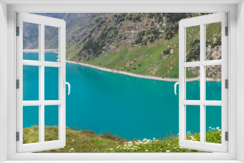 Fototapeta Naklejka Na Ścianę Okno 3D - Landscape of the Lake Barbellino an alpine artificial lake. Turquoise water. Italian Alps. Italy. Orobie. Lake from which the Serio river is born. Summer time