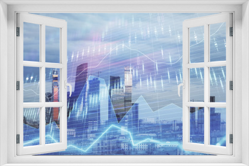 Fototapeta Naklejka Na Ścianę Okno 3D - Multi exposure of financial chart on Moscow city downtown background. Concept of stock market analysis