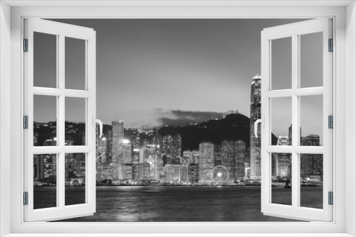 Fototapeta Naklejka Na Ścianę Okno 3D - Panorama of skyline of Hong Kong city at dusk