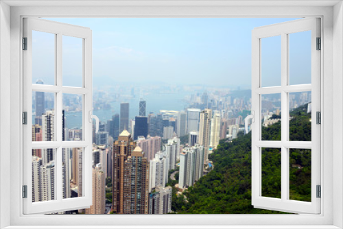 Fototapeta Naklejka Na Ścianę Okno 3D - Viele from Victoria Peak over Hong Kong and harbor with smog