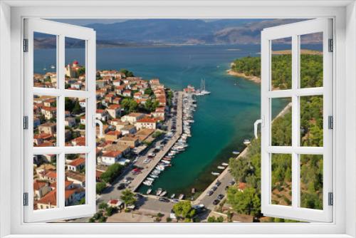Fototapeta Naklejka Na Ścianę Okno 3D - Aerial drone photo from picturesque seaside fishing village and port of historic Galaxidi, Fokida, Greece