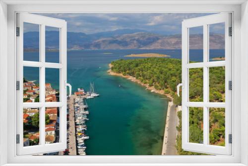 Fototapeta Naklejka Na Ścianę Okno 3D - Aerial drone photo of famous seaside area and forest of Kentri in picturesque village and port of Galaxidi, Fokida, Greece