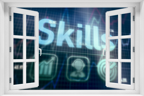 Skills concept on a blue dot matrix computer display.