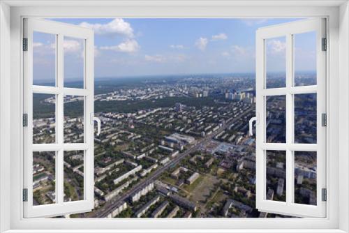 Fototapeta Naklejka Na Ścianę Okno 3D - Residential area of Kiev at summer time (drone image).
