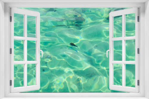 Fototapeta Naklejka Na Ścianę Okno 3D - Blue sea water surface. Blue liquid reflections photo wallpaper. Still rippled water of seashore. Natural water in sea with fish. Seawater texture