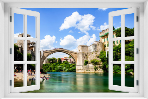 The famous old bridge of Mostar in front view