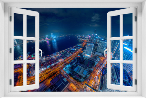 Fototapeta Naklejka Na Ścianę Okno 3D - Panorama aerial view of Hong Kong Nightscape in Central
