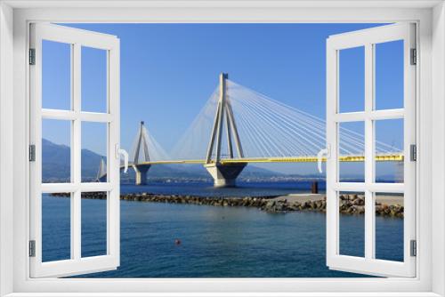 Fototapeta Naklejka Na Ścianę Okno 3D - Famous modern anti seismic cable bridge of Rio Antirio Harilaos Trikoupis that connects Peloponnese to mainland Greece