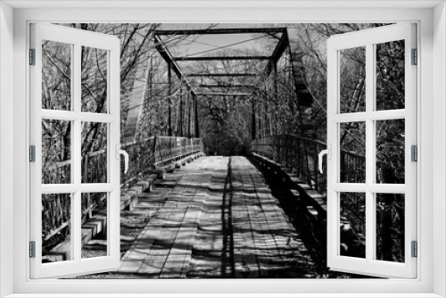 Fototapeta Naklejka Na Ścianę Okno 3D - old wooden bridge in the forest