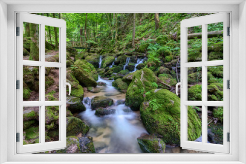 Fototapeta Naklejka Na Ścianę Okno 3D - Wild romantic hiking trail along famous Gertelbach waterfalls, Black Forest, Germany