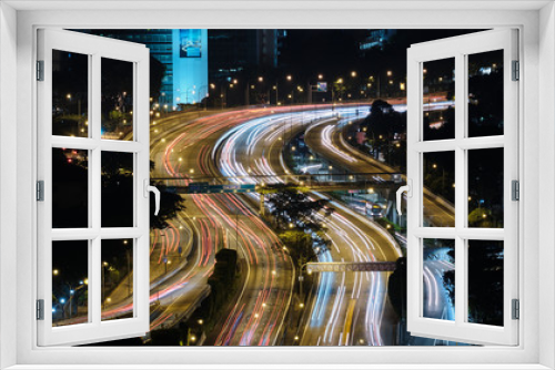 Fototapeta Naklejka Na Ścianę Okno 3D - Night Traffic in Singapore