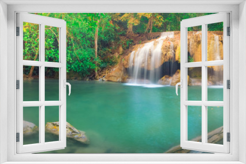 Fototapeta Naklejka Na Ścianę Okno 3D - Beautiful waterfall at Erawan national park, Thailand
