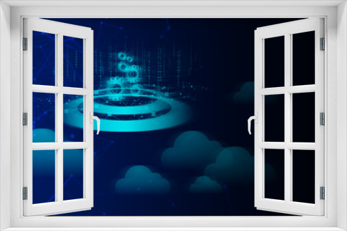 Fototapeta Naklejka Na Ścianę Okno 3D - ai and cloud storage computing system with web security sever online cyber for social network, background 3d rendering illustration