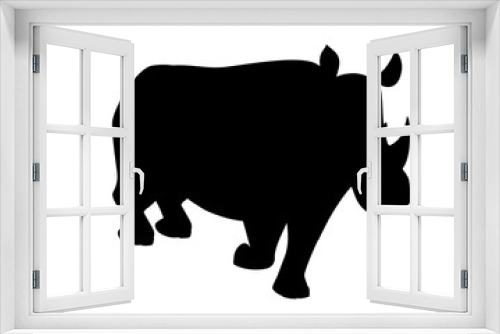 Fototapeta Naklejka Na Ścianę Okno 3D - Black silhouette african rhinoceros walking cartoon animal design flat vector illustration isolated on white background