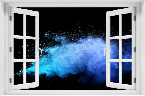 Fototapeta Naklejka Na Ścianę Okno 3D - Blue powder explosion on black background. Colored cloud. Colorful dust explode. Paint Holi.