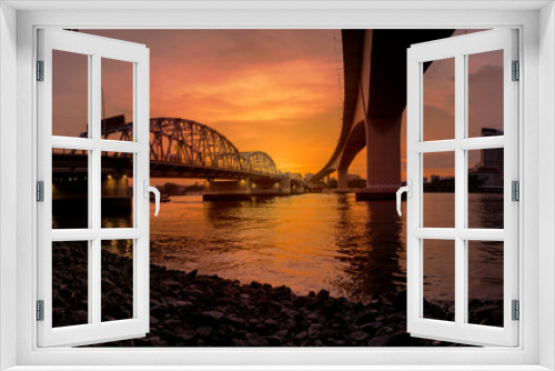Fototapeta Naklejka Na Ścianę Okno 3D - Krungthep - Rama III Bridge in sunset.