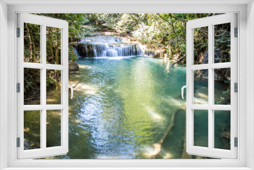 Fototapeta Naklejka Na Ścianę Okno 3D - Erawan waterfall views in Kanchanaburi in Thailand