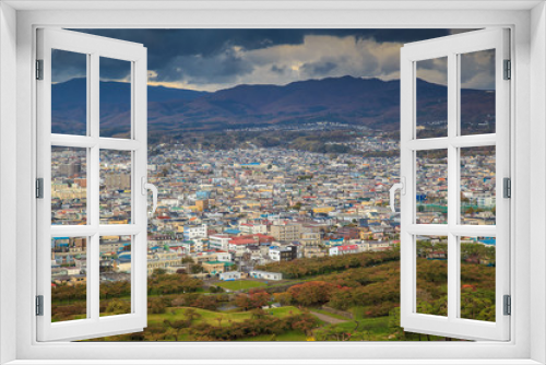 HAKODATE, HOKKAIDO, JAPAN - OCTUBER 27, 2018 : The View fo Hakodate city from the top of Goryokaku Tower. Beautiful landscape of Hokkaido japan.