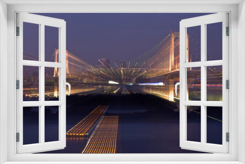 Fototapeta Naklejka Na Ścianę Okno 3D - Japan, Tokyo, Odaiba, Rainbow Bridge at Dusk (Zoom Effect)