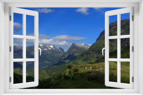 Fototapeta Naklejka Na Ścianę Okno 3D - UNESCO World Heritage Site. Mountainside homes. Geiranger, Norway.