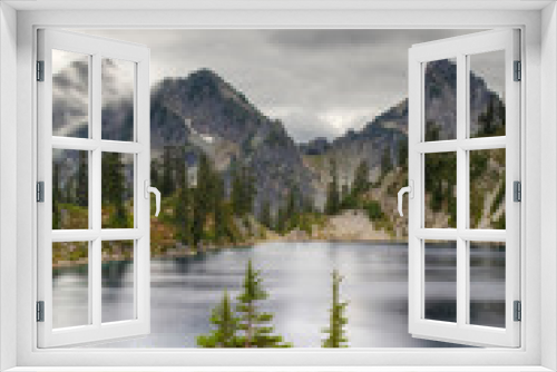 Fototapeta Naklejka Na Ścianę Okno 3D - WA, Alpine Lakes Wilderness, Gem Lake, with Chair Peak and Kaleetan Peak