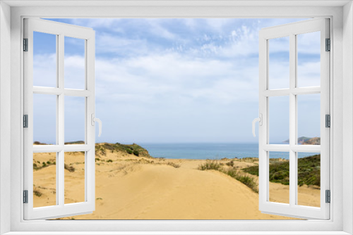 Fototapeta Naklejka Na Ścianę Okno 3D - Amazing scenery by the sea in Lemnos island, Greece, with sand dunes