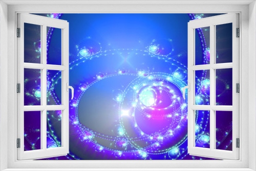 Fototapeta Naklejka Na Ścianę Okno 3D - Abstract intricate extravagant fractal background made out of interconnected rings, stars and decorative twisted patterns in shining pink,blue green,purple