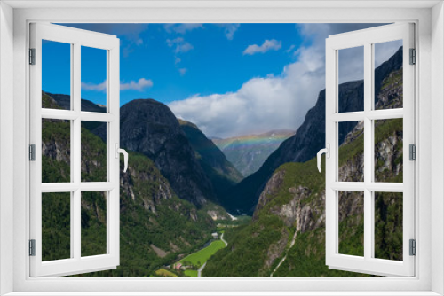 Fototapeta Naklejka Na Ścianę Okno 3D - Beautiful view on Naeroydalen Valley and Peaks On Stalheim, Voss Norway. July 2019
