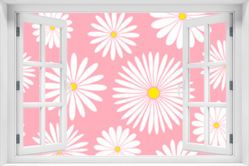 Fototapeta Naklejka Na Ścianę Okno 3D - Chamomiles on a pink background. Seamless pattern