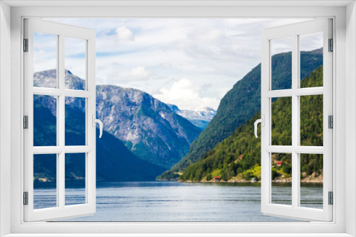 Fototapeta Naklejka Na Ścianę Okno 3D - clouds over the fjord and mountains in Norway