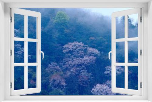 Fototapeta Naklejka Na Ścianę Okno 3D - 朝霧と天空の桜、霧の中の桜