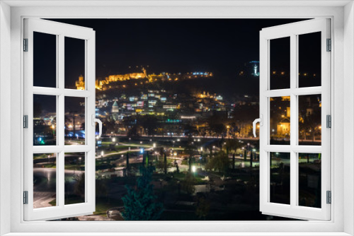 Fototapeta Naklejka Na Ścianę Okno 3D - Night view of old Tbilisi. Narikala Fortress and other landmarks of the city.