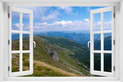 Fototapeta Naklejka Na Ścianę Okno 3D - Mountain valley during sunrise / sunset. Natural summer landscape. Colorful summer landscape in the Carpathian mountains.