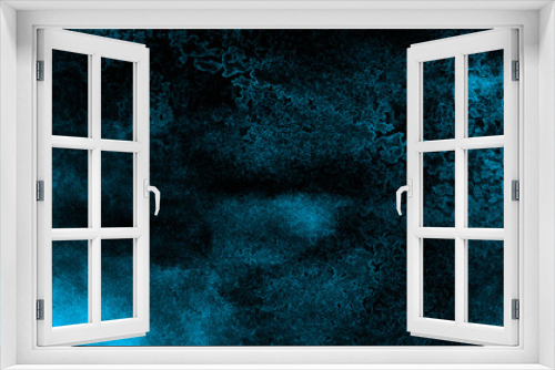 Fototapeta Naklejka Na Ścianę Okno 3D - Deep dark glowing blue neon watercolor on black paper illustration. Creative lightning night sky and thunder background. Aquarelle painted ink canvas, cosmic card template for modern design