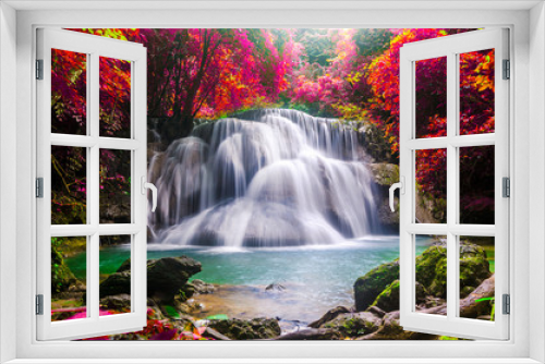 Fototapeta Naklejka Na Ścianę Okno 3D - huay mae kamin waterfall in colorful autumn forest at Kanchanaburi