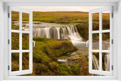 Fototapeta Naklejka Na Ścianę Okno 3D - Long exposure photo of waterfall, view of the beautiful waterfall in nothern Iceland, Europe.