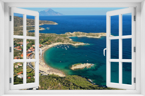 Fototapeta Naklejka Na Ścianę Okno 3D - Aerial drone photo of famous emerald sandy beaches of Kalamitsi in South Sithonia peninsula, Halkidiki, North Greece
