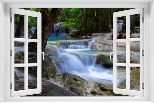 Fototapeta Naklejka Na Ścianę Okno 3D - Erawan Waterfall beautiful with natural in rain forest
