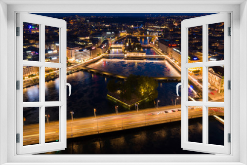 Fototapeta Naklejka Na Ścianę Okno 3D - Aerial  night view of Geneva city waterfront skyline in Switzerland