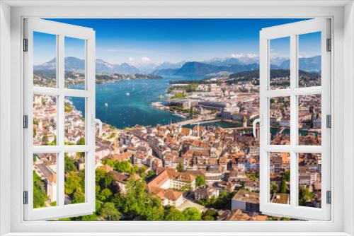 Fototapeta Naklejka Na Ścianę Okno 3D - Historic city center of Lucerne with famous Chapel Bridge and lake Lucerne,  Switzerland