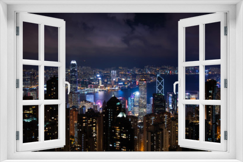 Fototapeta Naklejka Na Ścianę Okno 3D - Hong Kong night skyline modern cityscape view from the Victoria peak