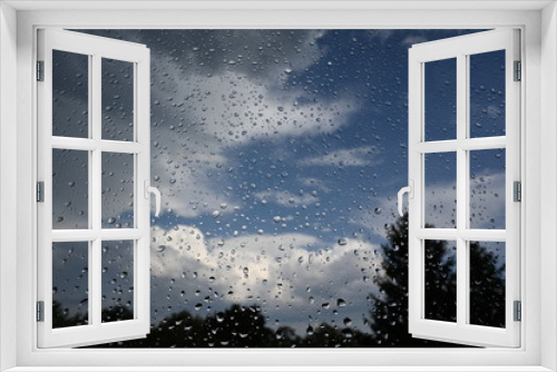 Fototapeta Naklejka Na Ścianę Okno 3D - Regen, Scheibe, Nass, tropfen, Himmel, traurig,hoffnung,wolken,sonne,gewitter