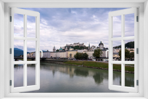 Fototapeta Naklejka Na Ścianę Okno 3D - Diferents views of Salzburg skyline with Festung Hohensalzburg and Salzach river in summer, Salzburg, Salzburger Land, Austria