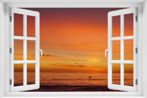 Fototapeta Naklejka Na Ścianę Okno 3D - VIBRANT SUNSET WITH SURFERS SPORTS